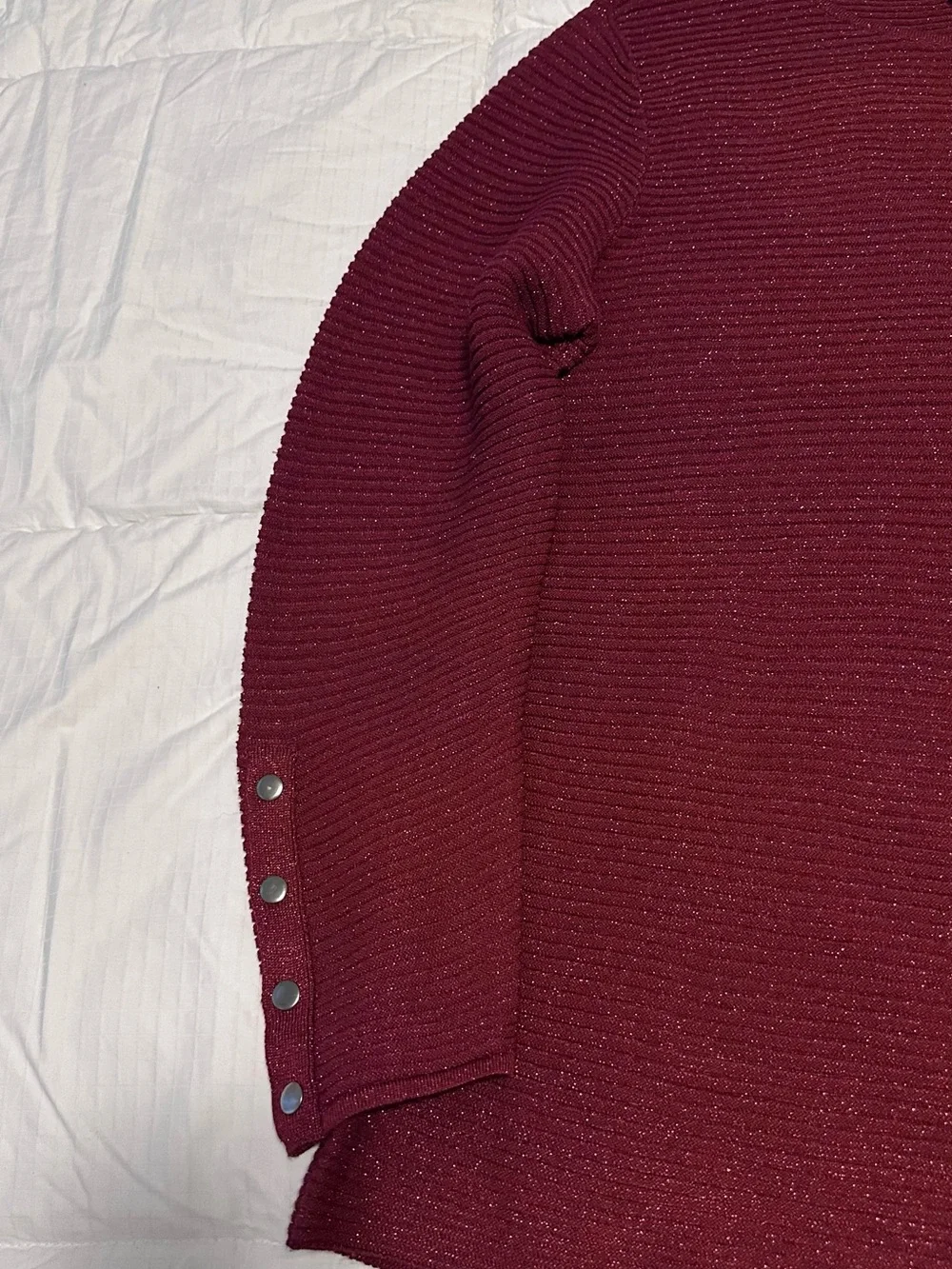 Alfani Metallic Ribbed Crew Neck Sweater in Deep Plum - Picture 2 of 4